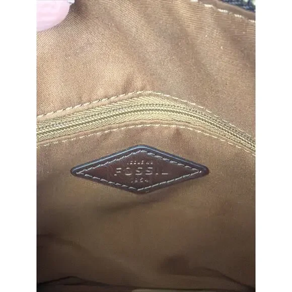 Fossil Brown Leather Pattern Small Crossbody Handbag Adjustable Strap #1662 - Picture 6 of 7